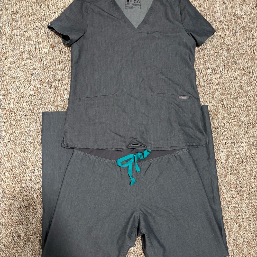 Figs Gray Scrub Set with Teal Accents